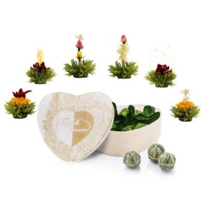 6 Tisane Fiorite Green Tea in Scatola Cuore di Legno