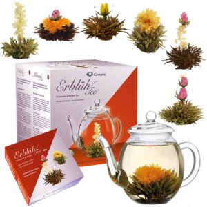 Set regalo tè in fiore Creano con teiera vetro 500 ml